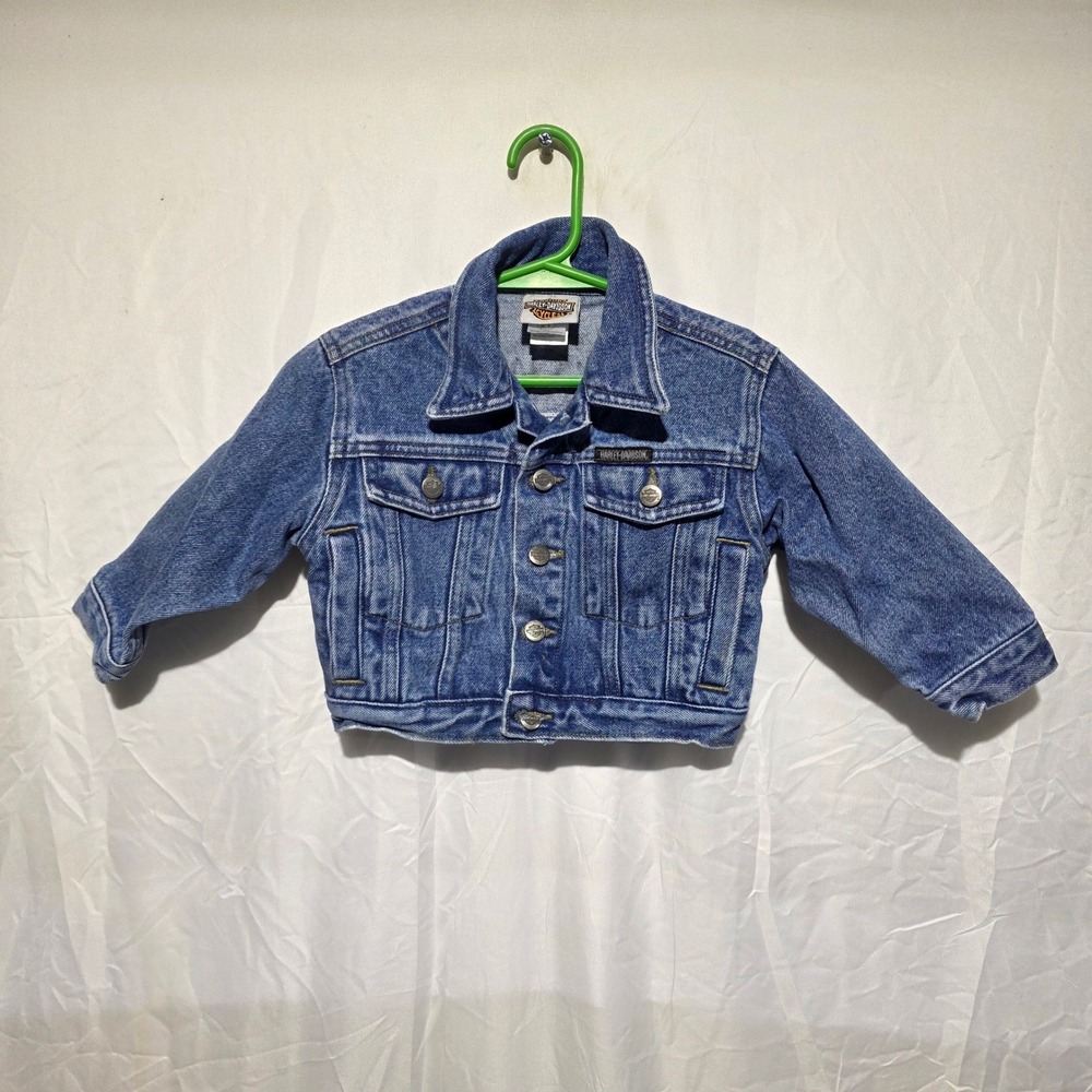 Harley Davidson Toddler Boys 2T Blue Denim Trucker Jacket Embroidered Logo Patch